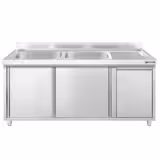 Commercial Sink Cabinet PREMIUM - 1600x700mm - with waste bin & 2 bowls left-hand