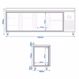 Kühltisch Premium PLUS - 2452x600mm - mit 3 Türen - 2 Schubladen - mit Aufkantung
