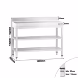 Tavolo da lavoro in acciaio inox PREMIUM - 1000x700mm - con ripiano inferiore & alzatina & ripiano intermedio