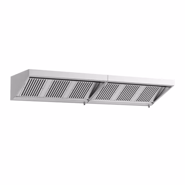 Wandafzuigkap RVS - 900mm diep - 3200mm - zonder motor - met 6 labyrintfilters en verlichting