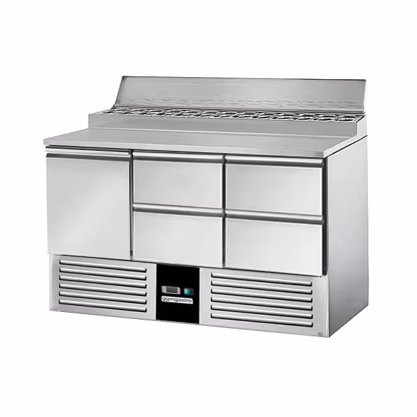 Saladette PREMIUM - 1370mm - 1 Tür & 4 Schubladen - für 8x GN 1/6