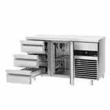 Commercial Counter Fridge PREMIUM - 1400x700mm - with 1 door - 3 drawers - incl. cutting board green - capacity 281 litres