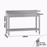 Nerezový pracovní stůl ECO - 1200x700 mm - se spodní policí & se zadním lemem & s vyztuženou pracovní deskou