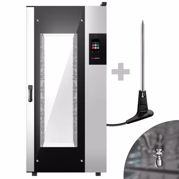 Electric Commercial Combi Oven - Touchscreen Controls - 20x GN 1/1 or 10x GN 2/1 - incl. Automatic washing system, Core temperature probe, HACCP monitoring, Wi‑Fi & USB
