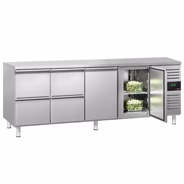 Balcão refrigerado ECO - 2230x700mm - 553L - 2 portas; 4 gavetas - GN 1/1 - -2 a +8°C