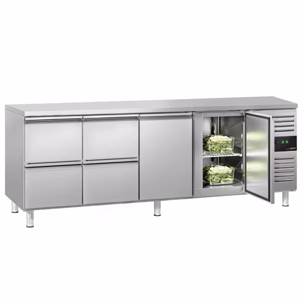 Commercial Counter Fridge ECO - 2230x700mm - with 2 doors - 4 drawers (GN 1/1) - capacity 553 litres