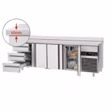 Commercial Counter Fridge PREMIUM - 2330x700mm - with 3 doors - 3 drawers - with upstand - capacity 632 litres