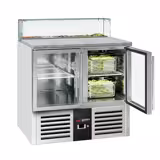 Saladette réfrigérée PREMIUM - 900mm - 240L - 2 portes vitrées - avec vitrine de comptoir pour 5x GN 1/6 - Pour FR