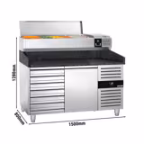 طاولة تحضير بيتزا مبردة PREMIUM - 1500x800 mm - مع باب واحد و 7 أدراج - سطح عمل جرانيت - شامل وحدة تبريد علوية - 6x GN 1/3
