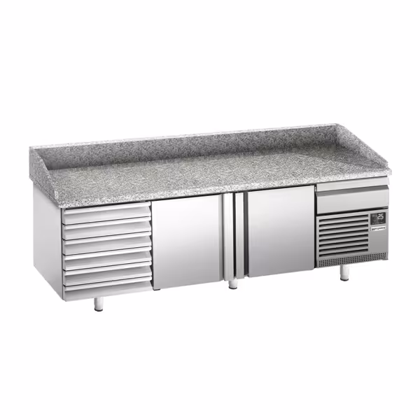 طاولة تحضير بيتزا مبردة PREMIUM PLUS - 2305x800 mm - مع بابان و 7 أدراج - سطح عمل جرانيت
