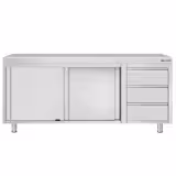 Mesa armario inox ECO - 2000x600mm - con 3 cajones derecha & con estante intermedio