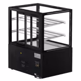 Vitrine à pâtisserie réfrigérée MADRID - 430L - 1000mm - Double vitrage - avec 2 étagères en verre - portes coulissantes vitrées arrière - Noir mat