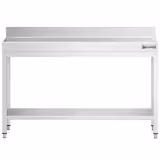 Mesa de trabajo de acero inox.  PREMIUM 1,4 m - con zócalo y estante inferior