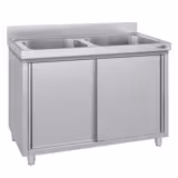 خزانة حوض تجارية ECO - ستانلس ستيل AISI 304 - 1000x700mm - مع حوضين منتصف