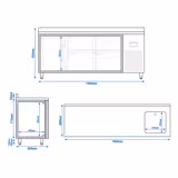 Commercial Counter Fridge PREMIUM PLUS - 1960x600mm - with 1 door - 4 drawers (2x2/3 & 2x1/3) - with upstand - with sink