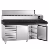 Table réfrigérée à pizza PREMIUM - 2000x800 mm - avec 2 portes & 7 tiroirs - incl. vitrine réfrigérée - 9x GN 1/3