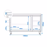 Armoire de travail inox ECO - 1400x600mm - avec 3 tiroirs à droite sans rebord	
