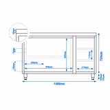 Paslanmaz Çelik Dolaplı Hazırlık Tezgahı ECO - 1400x600mm - Sağda 3 Çekmeceli, Sırtsız
