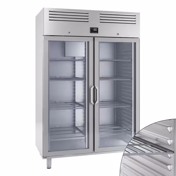 Tiefkühlschrank Edelstahl Premium PLUS - GN 2/1 - 1240 Liter - mit 2 Glastüren
