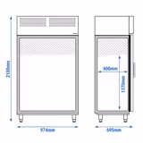 Jääkaappi Ruostumaton teräs PREMIUM PLUS - GN 1/1 - 974 mm - 745 l - +2…+6 °C - mitat 2 lasiovea - LED-valaistus, kiertoilmajäähdytys, digitaalinen termostaatti, automaattinen sulatus, R290, lukittava