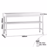 Edelstahl Arbeitstisch PREMIUM - 1800x600mm - mit Grundboden & Verstrebung