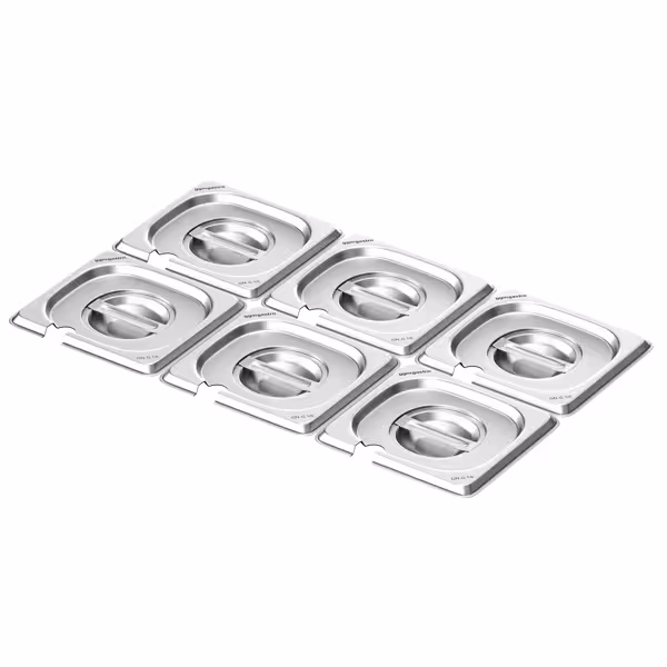 (6 pcs) Stainless Steel GN 1/6 Lid - with Spoon Notch