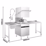 Durchschubspülmaschine - Touch - 9,66 kW - inkl. Zulauftisch links & Auslauftisch rechts - mit Reiniger-, Klarspüler- & Laugenpumpe