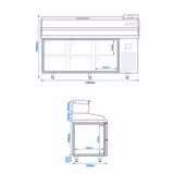 Banco pizza refrigerato PREMIUM PLUS - 1980x700mm - con 6 cassetti - piano in granito - con vetrina ingredienti refrigerata superiore - 9x GN 1/4