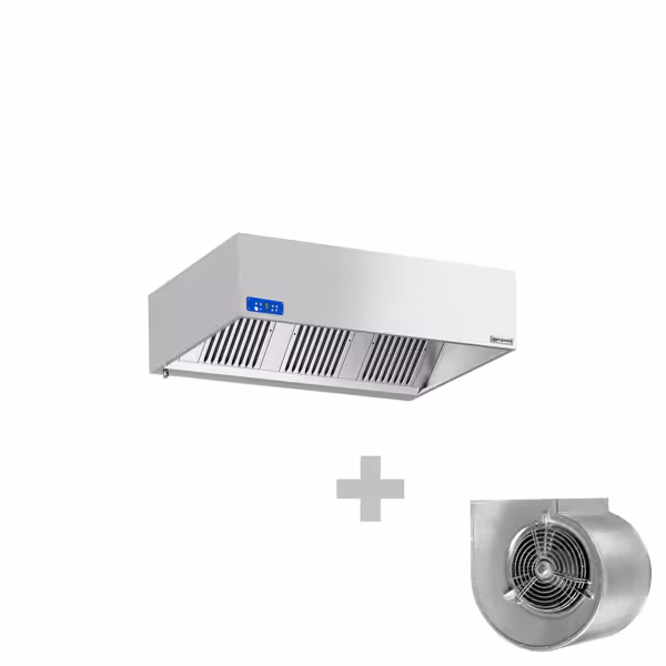 Hotte à adosser professionnelle complète - Profondeur 1100 - 1600mm - avec moteur et variateur - avec filtres et éclairage