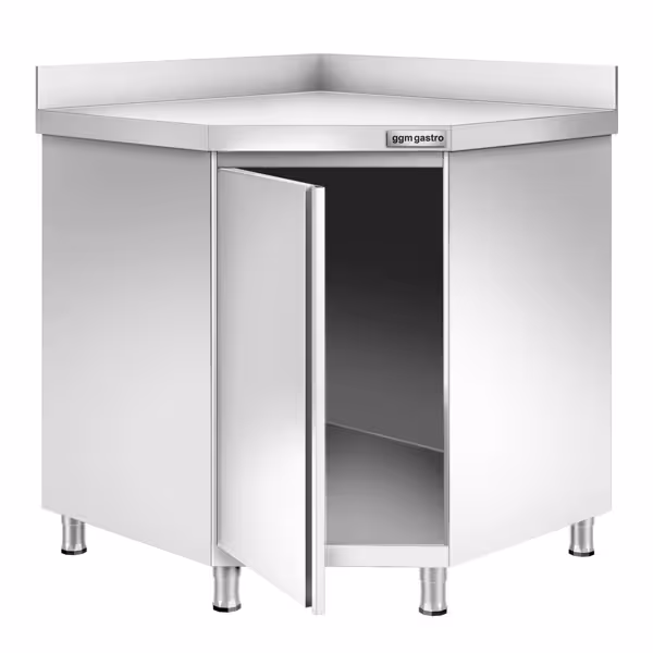 Edelstahl Eckarbeitsschrank PREMIUM mit Flügeltür & Aufkantung 1000x700mm