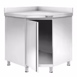 Table armoire d’angle en acier inoxydable PREMIUM - 1000x1000mm - avec portes battantes - avec dosseret