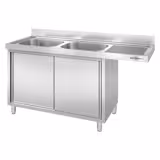 Plonge inox professionnelle PREMIUM - 1600x600mm - 2 bacs à gauche - avec égouttoir à droite - passage lave-vaisselle à droite