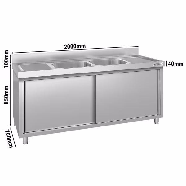 Dolaplı yıkama tezgahı  ECO - 2000x700 mm - ortada 2 lavabolu