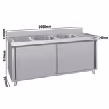 Chiuvetă tip dulap ECO - din oțel inoxidabil - 2000x700 mm - cu 2 cuve centrale