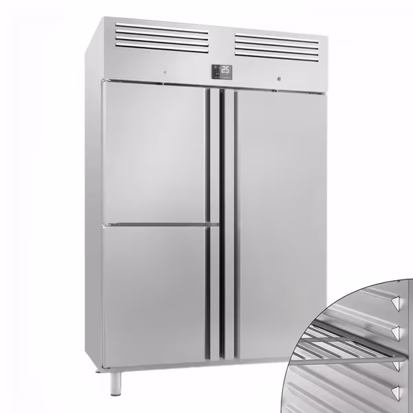 Kühlschrank Edelstahl Premium PLUS - GN 2/1 - 1240 Liter - mit 1 Tür & 2 Halbtüren