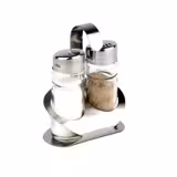 (6 pieces) Commercial condiment set PRO - Stainless steel stand - Incl. 2 salt and pepper shakers