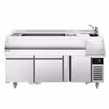 Arrière-bar réfrigéré à portes vitrées PREMIUM - 1600mm - 235L - 1 portes battantes, 2 tiroirs