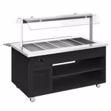 Refrigerated Salad Bar Trolley DANZIG - 1900mm - for 5x GN 1/1 - with Tray Slide - Black - Mobile - with Gantry - with Sneeze Screen