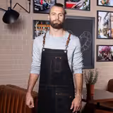 (6 pieces) KARLOWSKY | Urban Cross-Back Bib Apron – black - leather straps - 68×80 cm