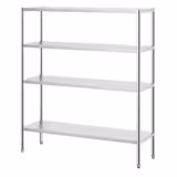 4‑Tier Heavy‑Duty Stainless Steel Shelving Unit PREMIUM – W×D 1600×490 mm - H 1800 mm - Adjustable Feet