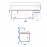 Pizzawerkbank PREMIUM PLUS - 2305x800mm - granieten werkblad - met 2 deuren & 2 laden - incl. koelopzetvitrine - 10x GN 1/3