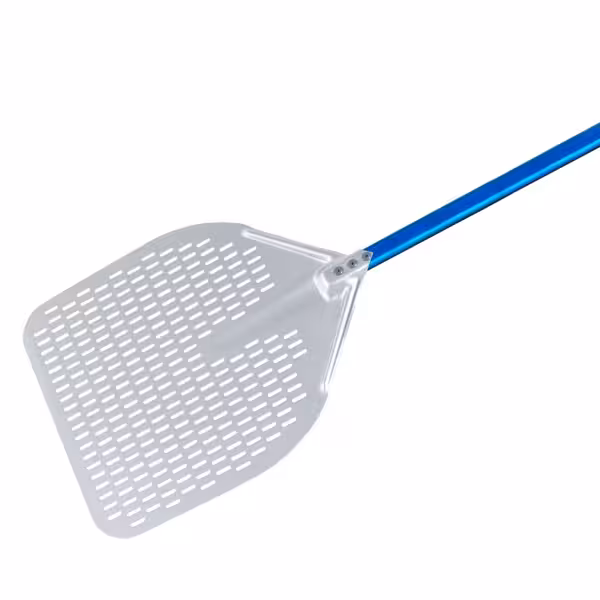 Rechthoekige pizzaschep AZZURRA - Aluminium - Lichtgewicht | Rechthoekig blad - 330x330mm - Lengte:186cm - geperforeerd - Aluminium steel