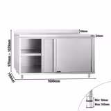 Mesa armario inox PREMIUM - 1600x700mm - con estante intermedio & con peto