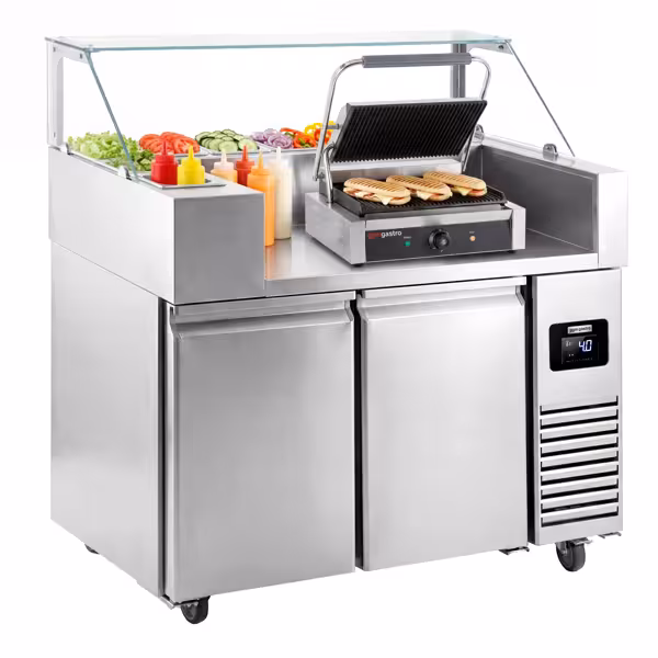 Banco preparazione refrigerato - 1210mm - 2 porte - per 9x GN 1/6 - incl. griglia a contatto