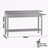 Mesa de trabalho em aço inoxidável ECO - 1400x600mm - com prateleira inferior & com painel traseiro & com travessas de reforço