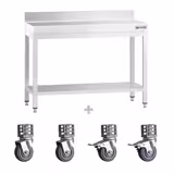 Edelstahl Arbeitstisch PREMIUM - 1000x800mm - mit Grundboden, Aufkantung & Rollen