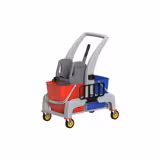 Carrello per pulizie PROFESSIONALE - aperto - con strizzatore, 2 contenitori, ripiani & ganci portascope - Grigio