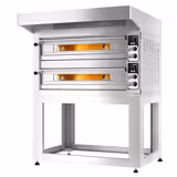 Forno elettrico per pizza - Platea in mattoni refrattari - 1420x1210mm - 4+4 pizze Ø33cm - 400°C - Digitale - incl. Cappa & Sottotelaio/Supporto