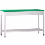 Paslanmaz Çelik Çalışma Tezgahı PREMIUM - 1500x800mm - Taban Raflı - Polietilen Kesme Tablası Dahil - Yeşil