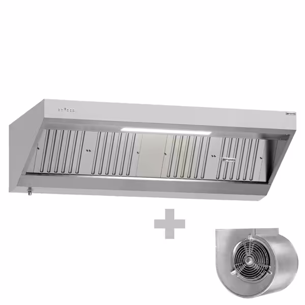 Wandafzuigkap RVS - 900mm diep - 2000mm - met motor - compleet - met standen snelheidsregelaar, 4 labyrintfilters en verlichting - 2270m³/u
